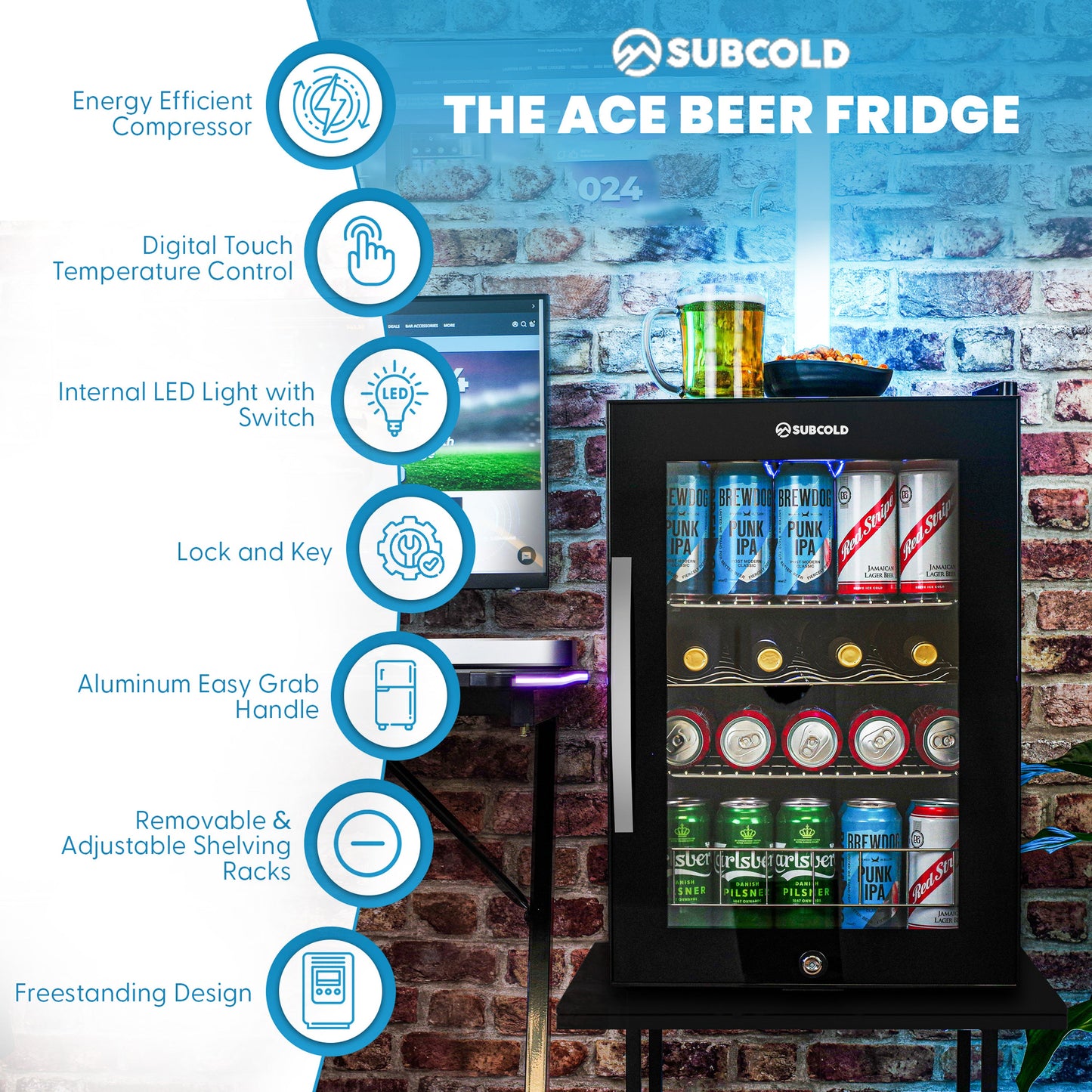 Subcold Ace65 LED Touch Control Beer Fridge