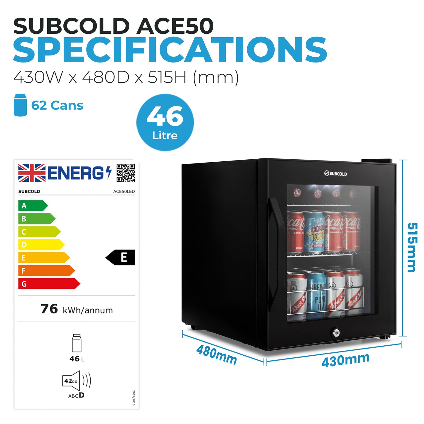 Subcold Ace50 LED Touch Control Beer Fridge