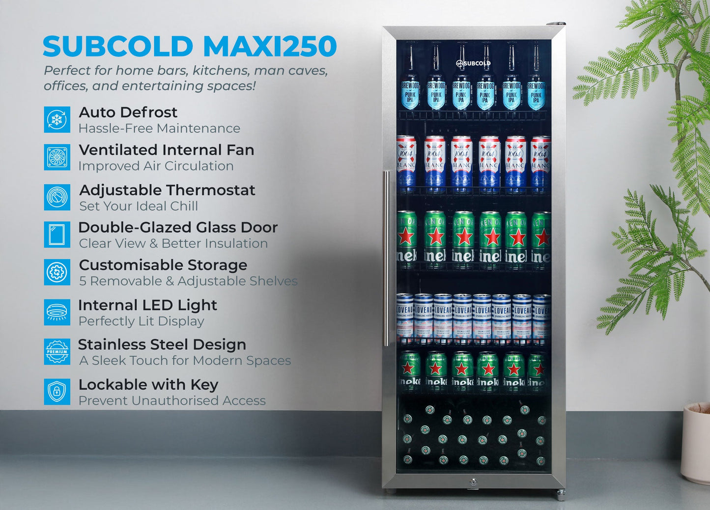 Subcold Maxi250 Tall Drinks Fridge Stainless Steel