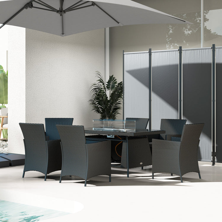 Outsunny Rattan Dining Set with Fire Pit Table and Armchairs, Black