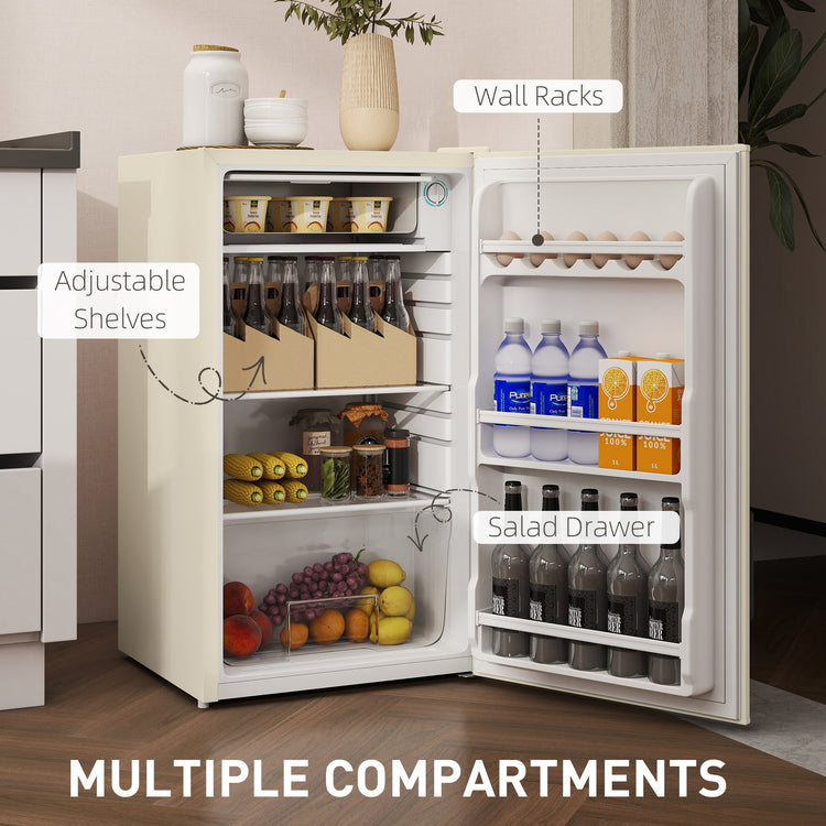 HOMCOM 91 Litre Freestanding Under Counter Fridge Freezer, Small Fridge with Chiller Box, Adjustable Thermostat, 47.5cm Wide, Beige