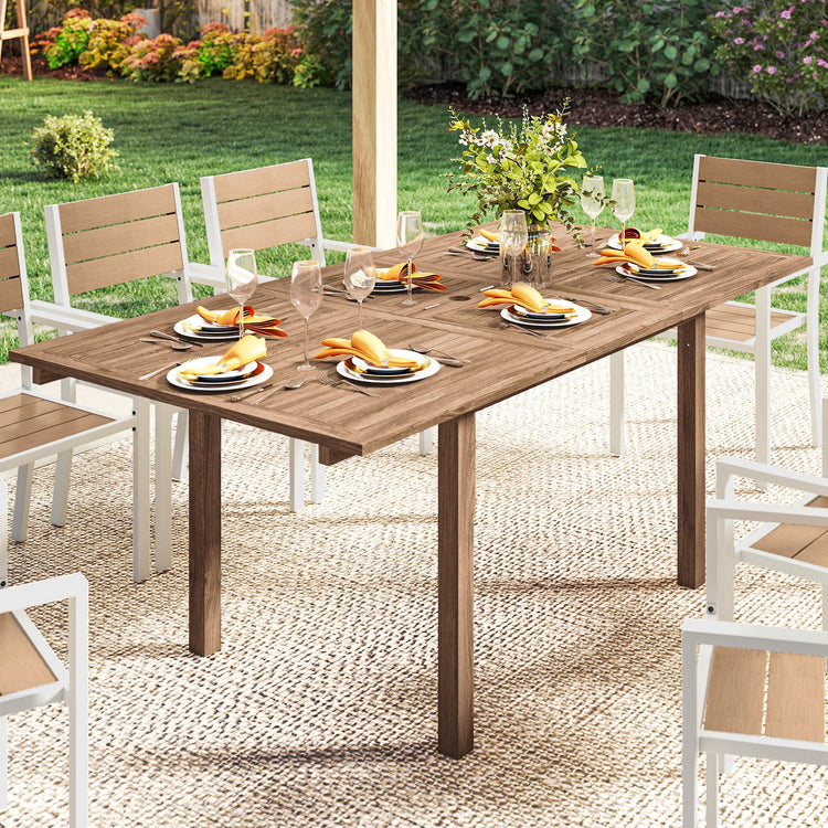 Outsunny Extending Garden Table, Outdoor Dining Table for 6-8 with Acacia Wood Slatted Tabletop for Balcony Porch