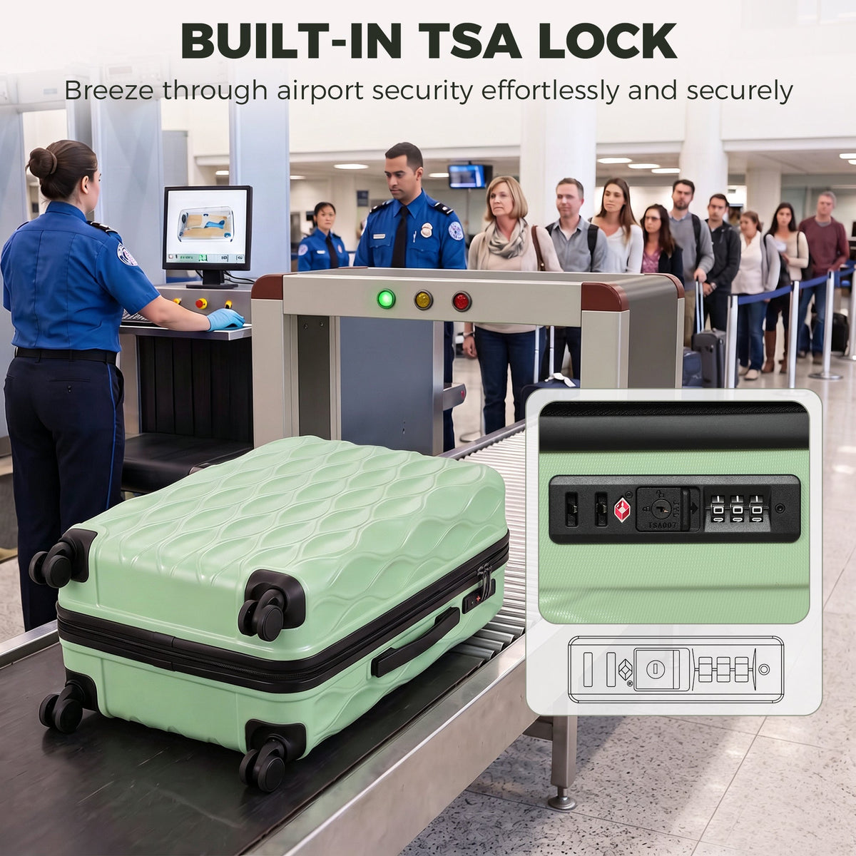 HOMCOM 30Inch 77cm Suitcase, ABS Hard Shell Checked Luggage with TSA Lock, Spinner Wheels, Telescopic Handle, Green