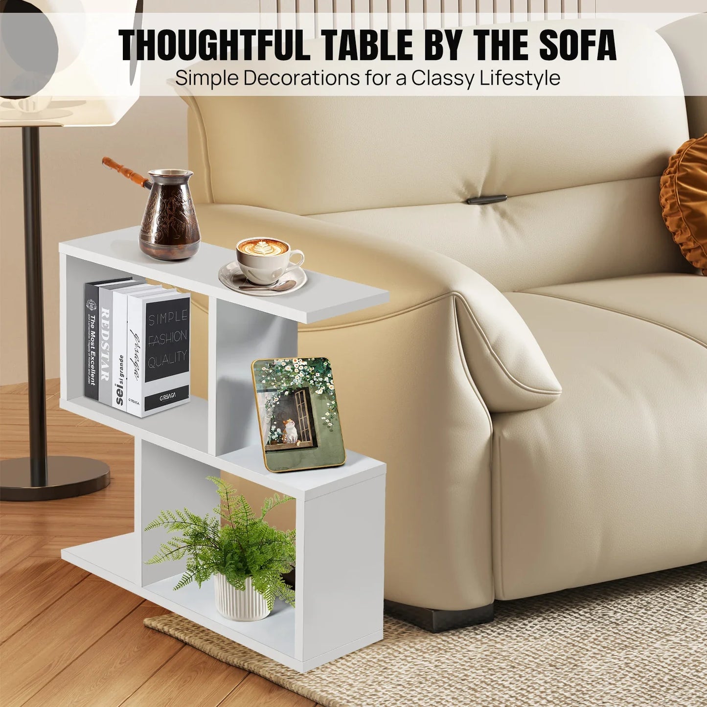 2 Tier Side Table White Storage Shelves Slim End Table Living Room Home Stand