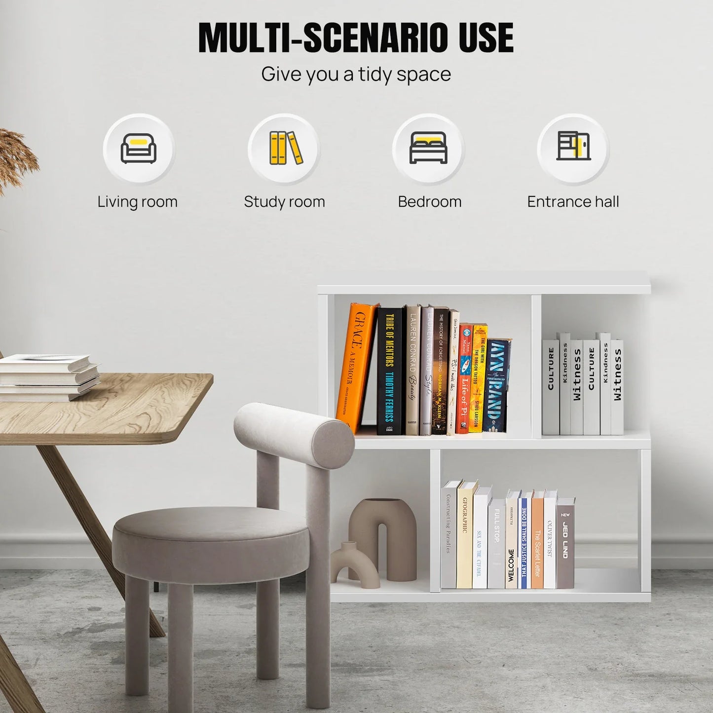 2 Tier Side Table White Storage Shelves Slim End Table Living Room Home Stand
