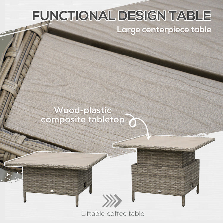 Outsunny 6 PCs Rattan Garden Furniture Sectional Corner Sofa, Light Grey