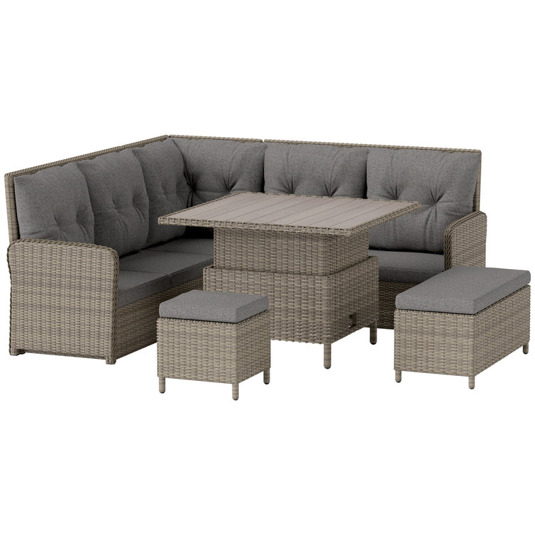 Outsunny 6 PCs Rattan Garden Furniture Sectional Corner Sofa, Light Grey