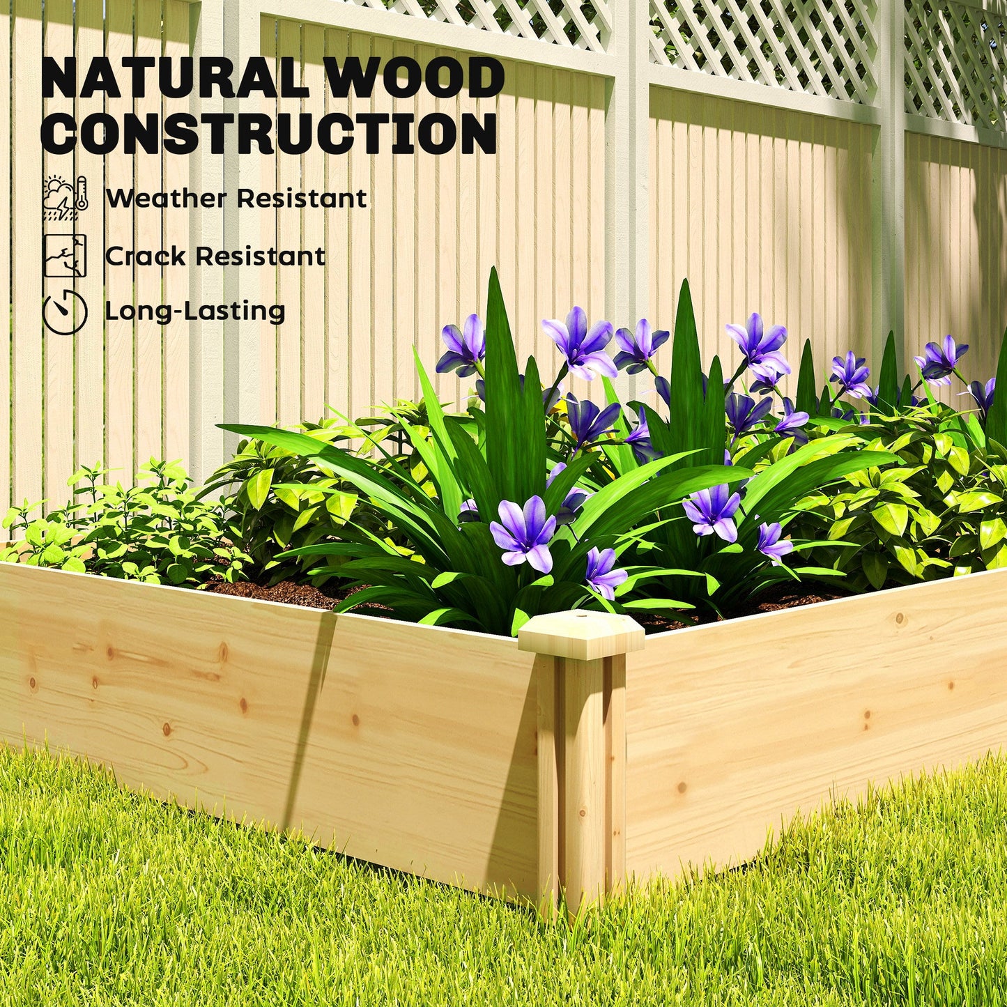 Outsunny Raised Garden Bed, Wooden Planter Box with Divider and Open Bottom for Flowers, Herbs, Vegetables, DIY Painting