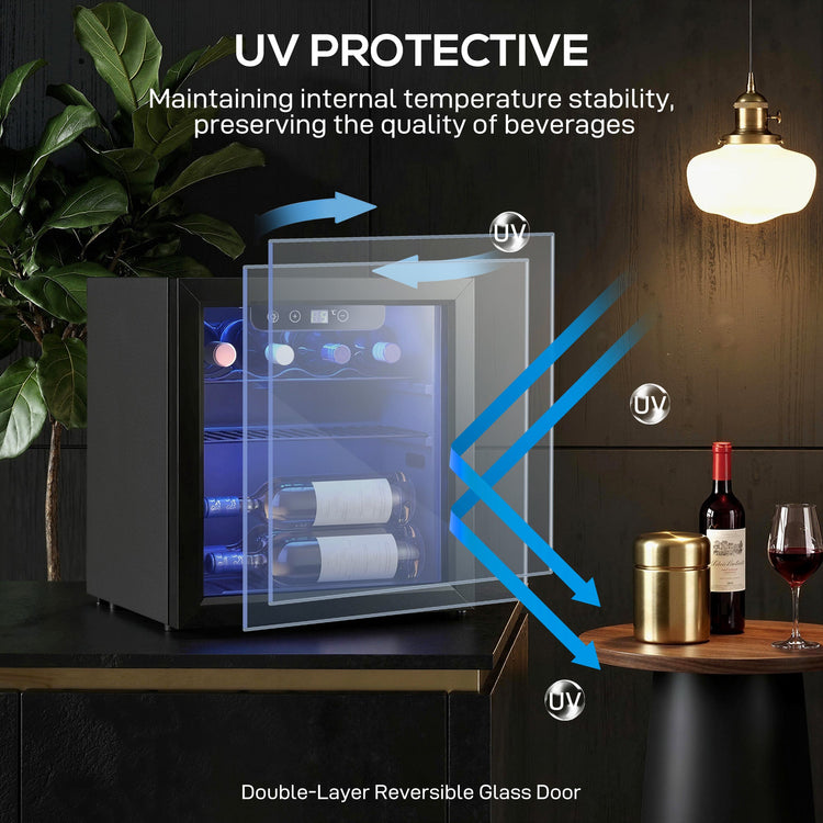 HOMCOM 12 Bottle Wine Cooler, 36 Litre Capacity, 4-16°C Under Counter Drinks Beer Wine Fridge with Glass Door, LED Light, Black