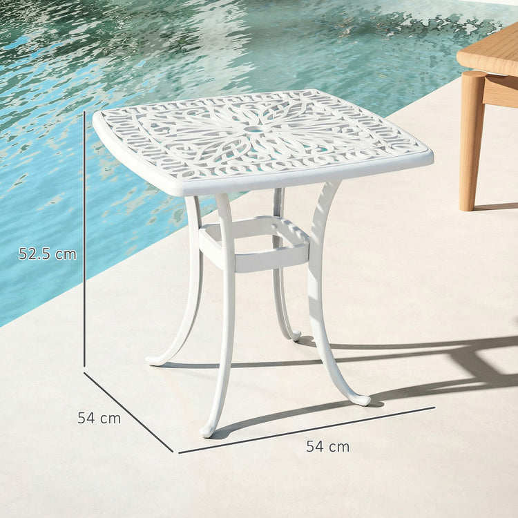Outsunny Outdoor Garden Table with 38mm Dia. Umbrella Hole, Cast Aluminium Patio End Table with Anti-slip Foot Pads for Garden
