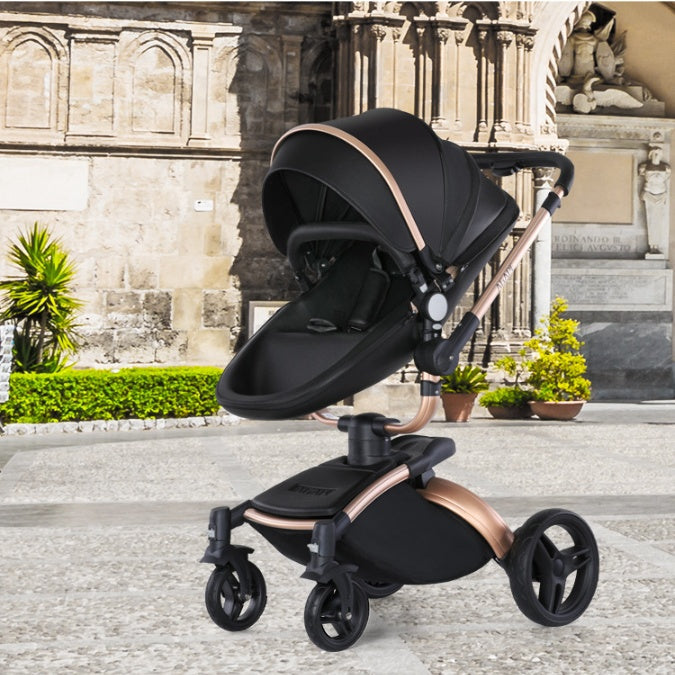 Luxury High-View Baby Stroller | 360° Rotation 3-in-1 with Basket | Foldable Pram
