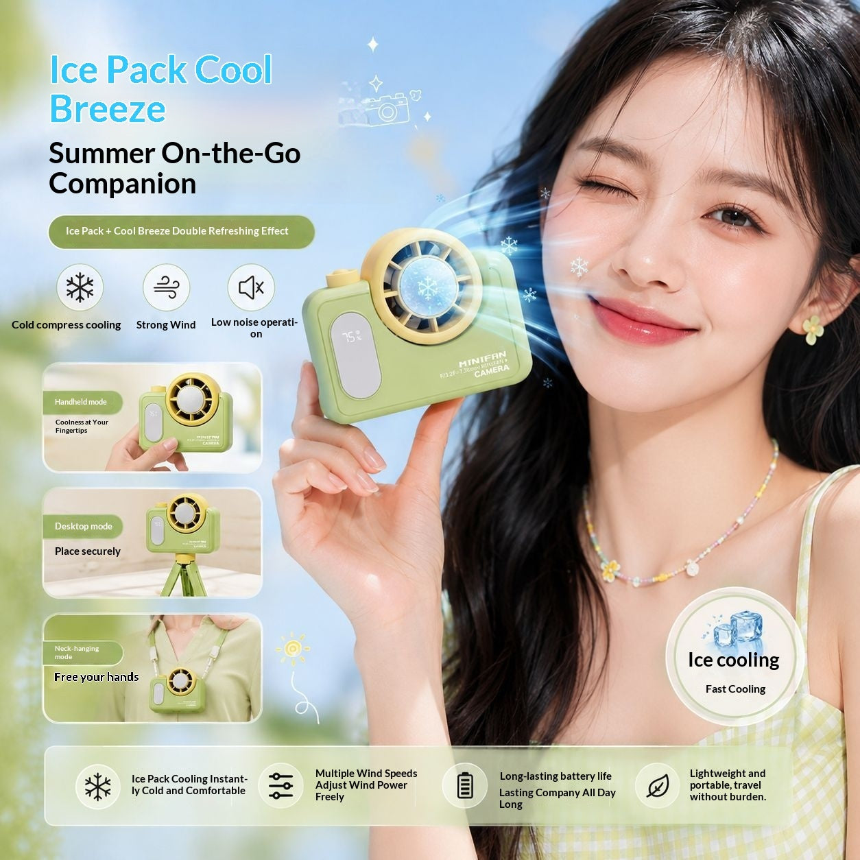 Turbo-cooling Mini Camera Handheld Fan