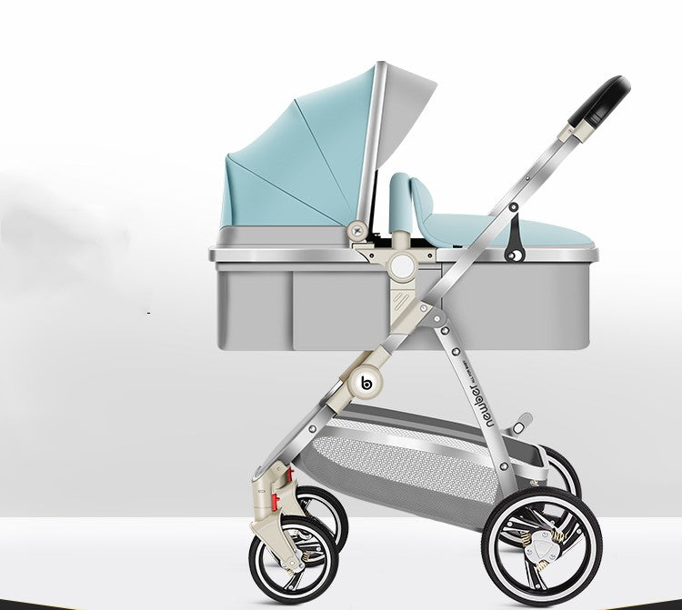 Luxury High-View Baby Stroller | 3-in-1 Pram with Sleeping Basket | Titanium Frame
