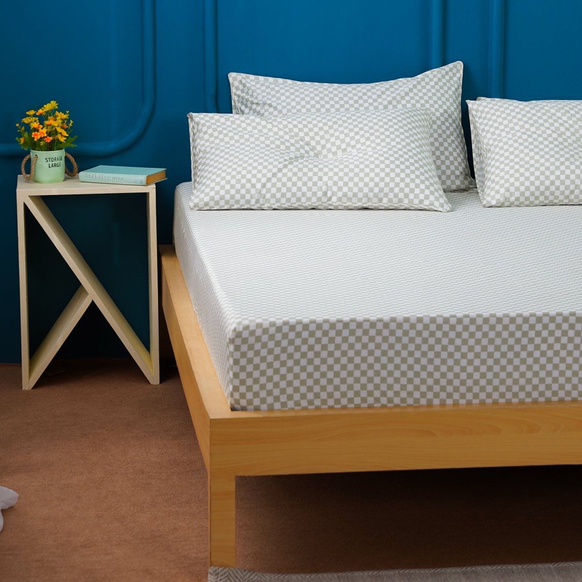 Ackly Bamboo Sage Checkered Full Bedding Set