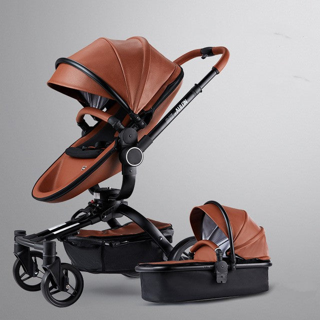 Luxury High-View Baby Stroller | 3-in-1 Pram with Sleeping Basket | Titanium Frame