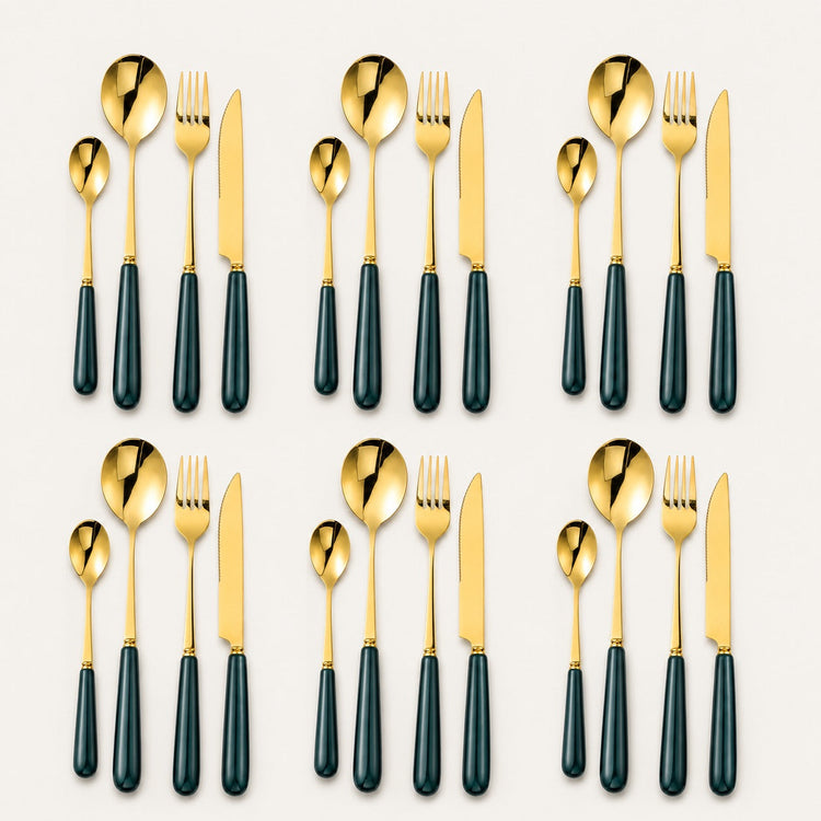 Aldermere 24-Piece Gold Cutlery Set – Forest Green