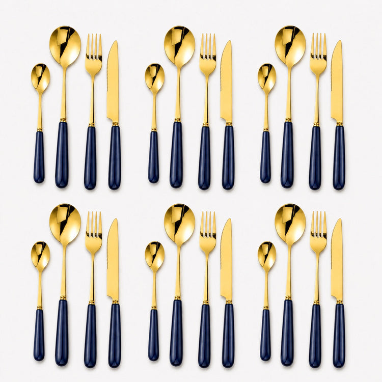 Aldermere 24-Piece Gold Cutlery Set – Midnight Navy