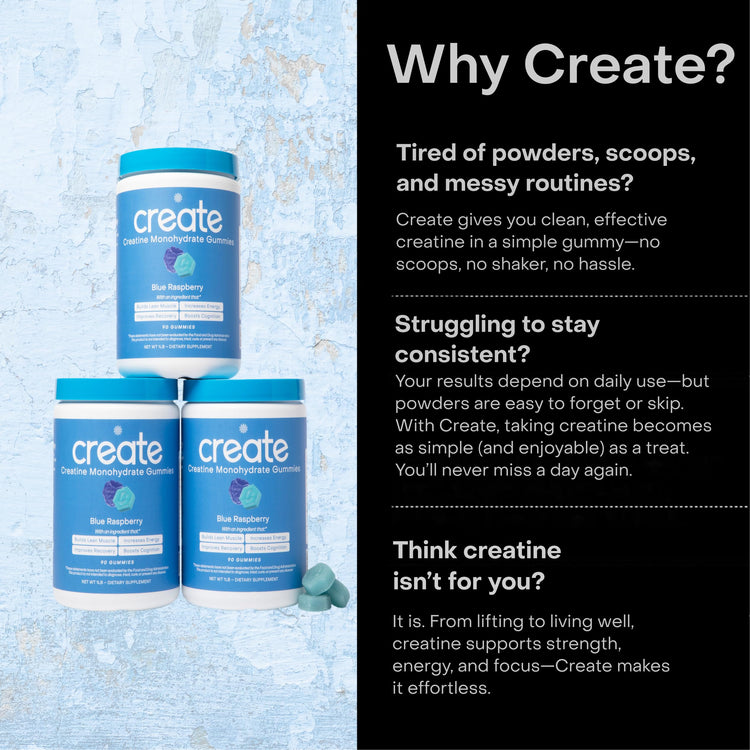 Create Creatine Monohydrate Gummies – 1.5g per Gummy, Vegan, Anti-Melting