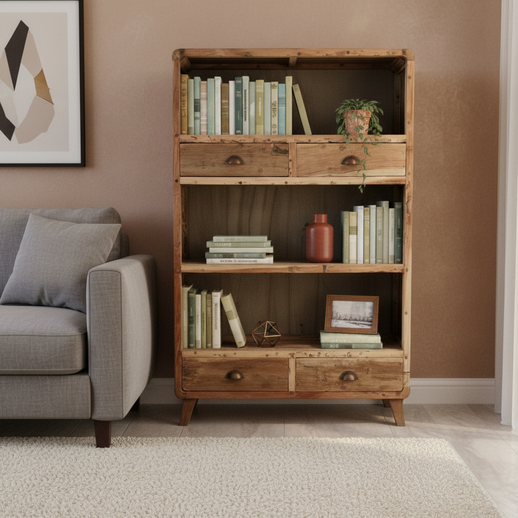 Recycled Teak Wood Book Shelf Display 100x40x160cm