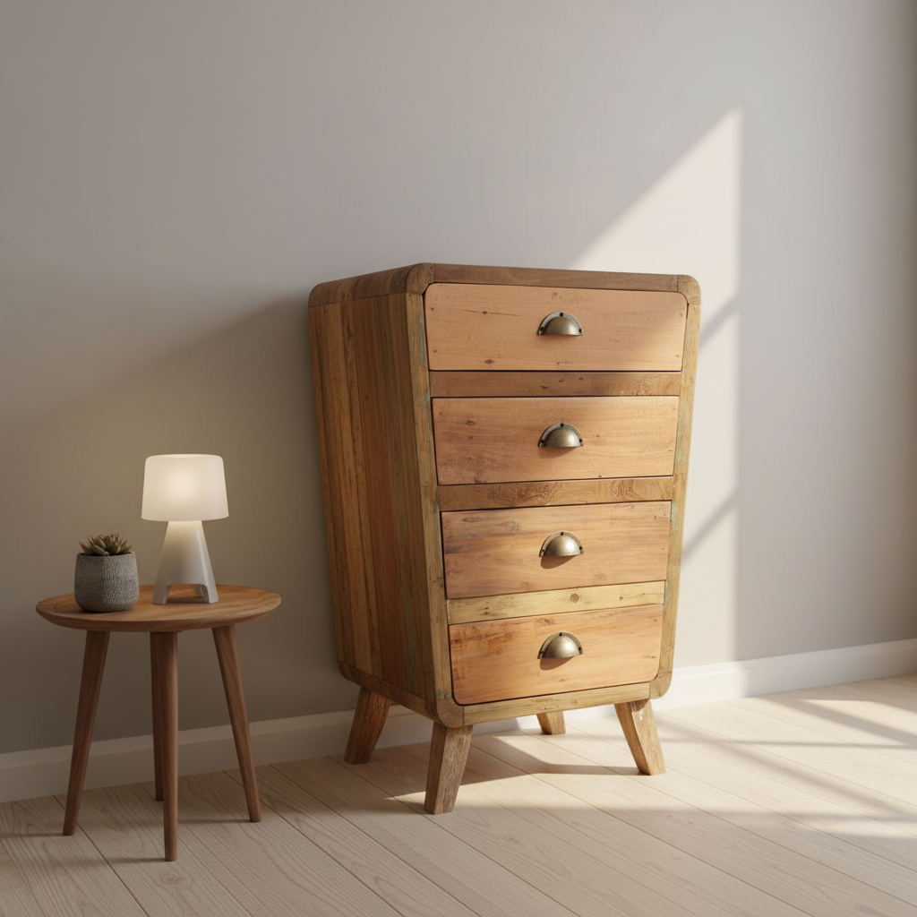 Recycled Teak Wood 4 Draws Storage  52x43x77cm
