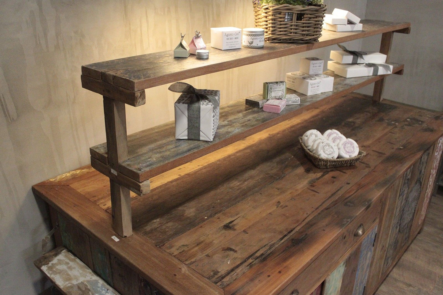 Recycled Teak Wood Centre Display Table 207x97x80cm