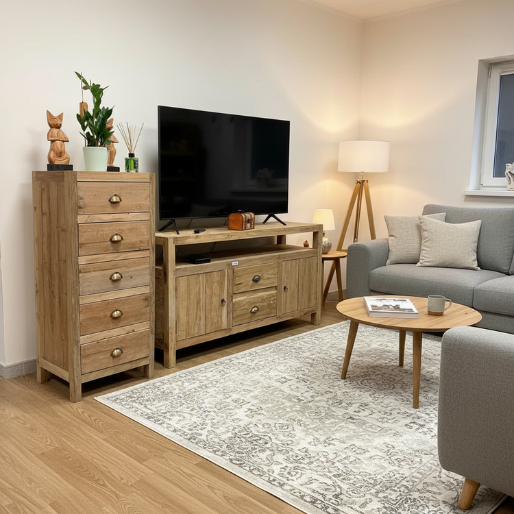 Recycled Teak Wood 5 Draws Storage  48x40x110cm