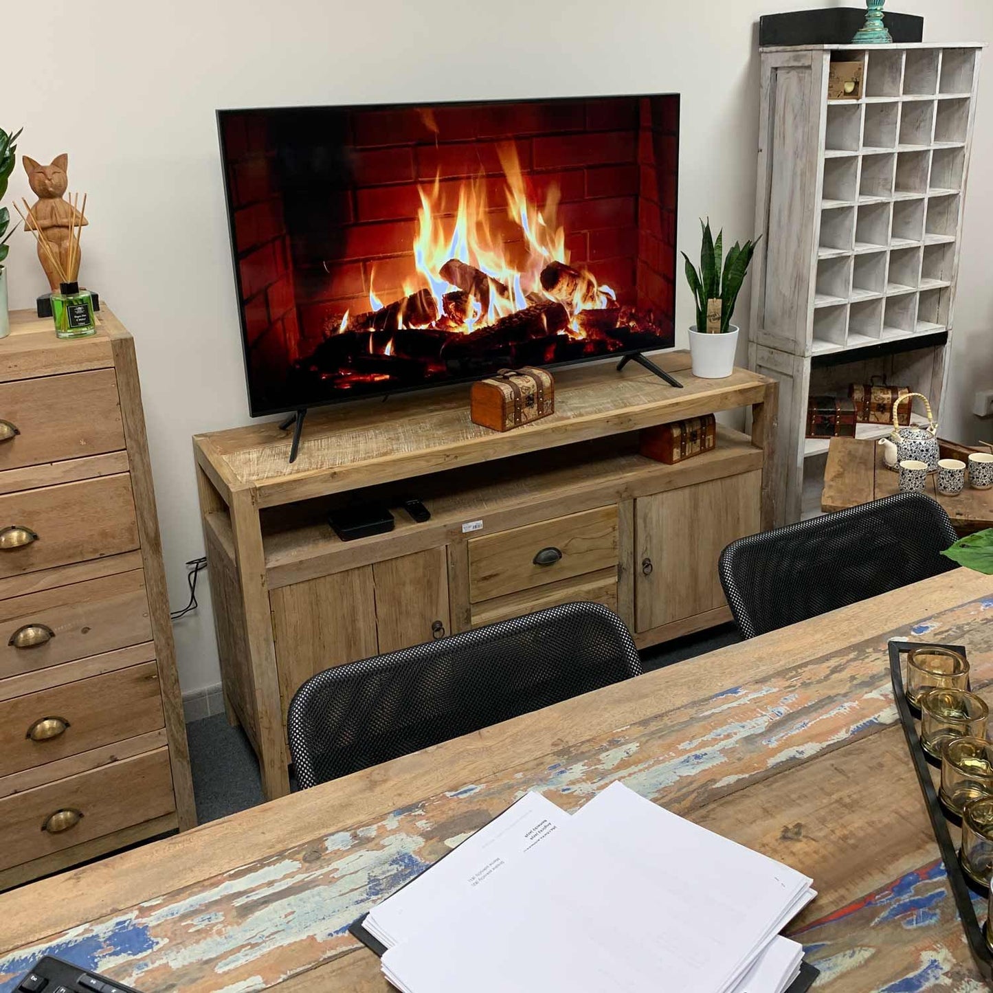 Recycled Teak Wood Large TV Stand  140x40x75cm