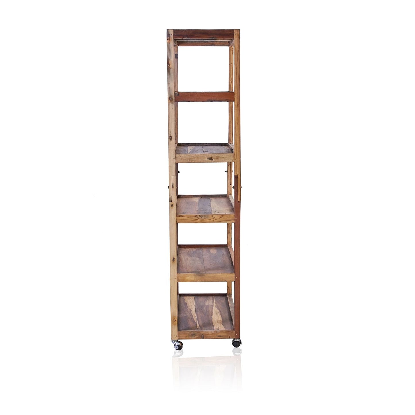 Recycled Teak Wood Six Shelf Display with Casters 79x37x180cm