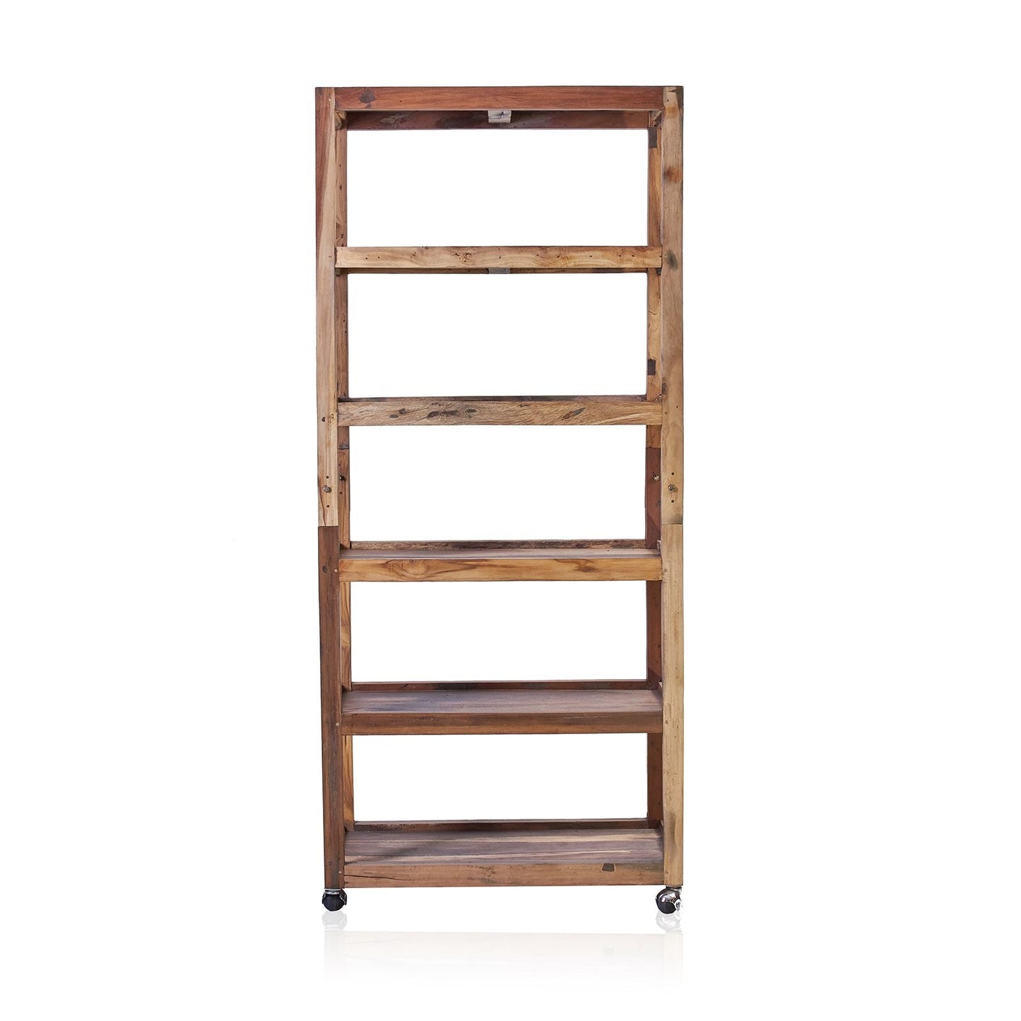 Recycled Teak Wood Six Shelf Display with Casters 79x37x180cm