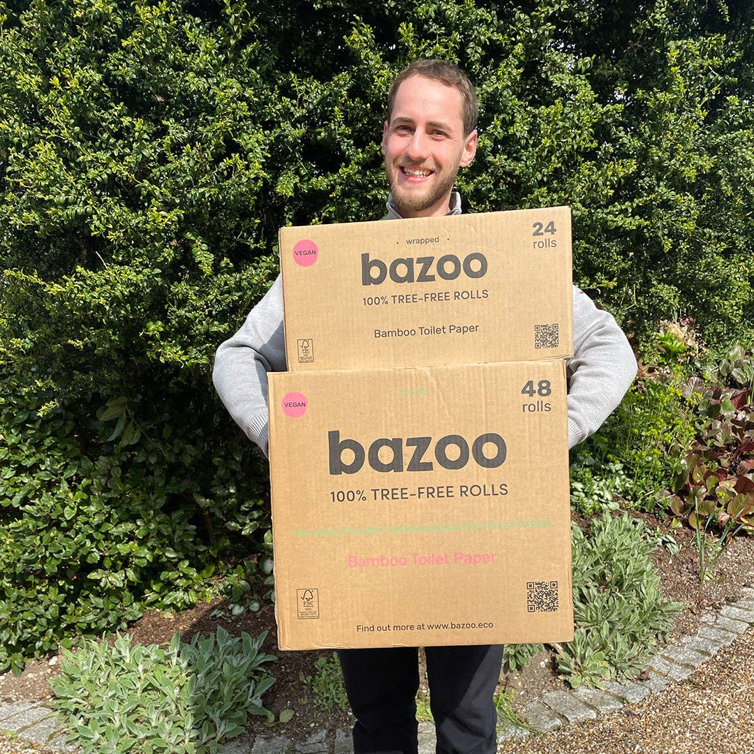 Unwrapped Bazoo Bamboo Toilet Paper | 24 or 48 Double-Length Rolls | 3-Ply Unwrapped Bamboo