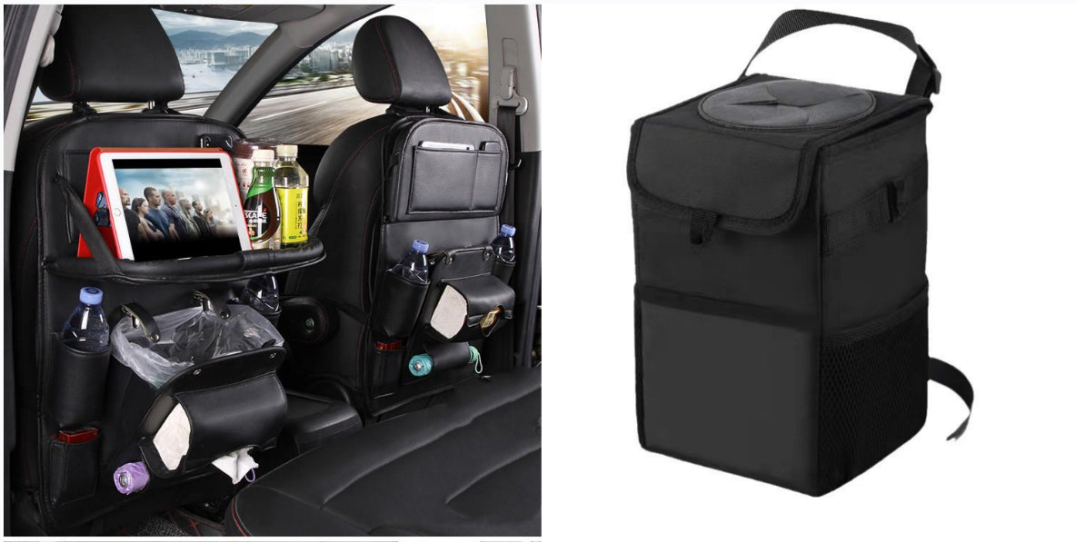 PU Leather Car Storage Bag Multifunction Seat Back Tray Hanging Bag Waterproof Car Organizer Automotive Interior Accessories