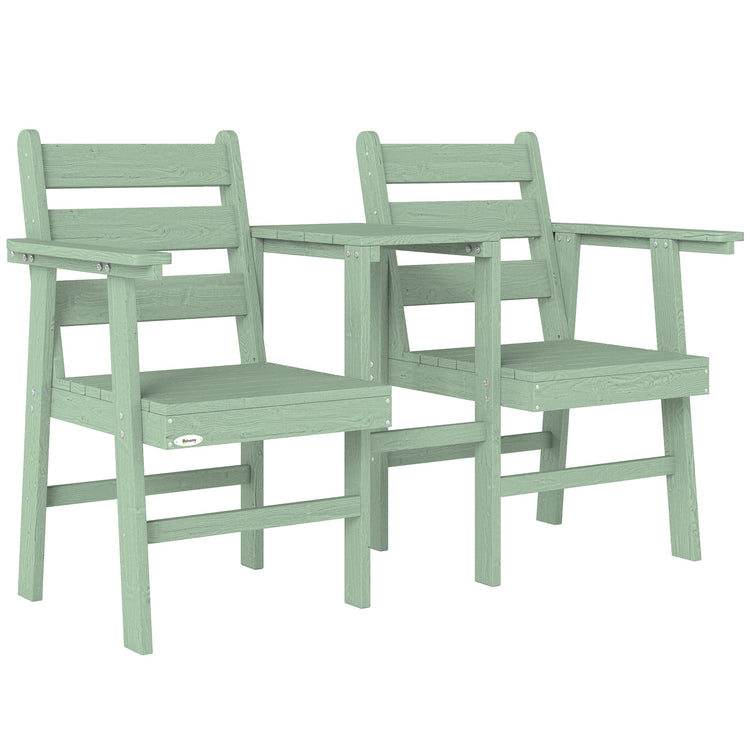 Outsunny Outdoor Garden Loveseat, Embossed Wooden Jack and Jill Garden Seat with Integrated Table, Green