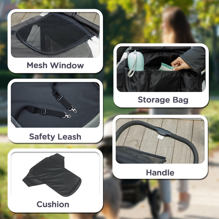 PawHut Easy Folding Pet Stroller for Large Dogs with 4 Big Wheels, Shock Absorb Frame, Safety Leashes, Brakes, Dark Grey