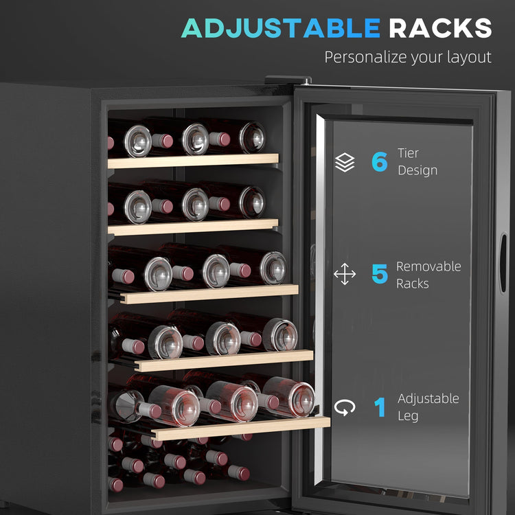 HOMCOM 41 Bottle Wine Fridge, 91 Litre Capacity, 45cm Wine Cooler Fridge with Glass Door, LED Light, Digital Touch Screen, Temperature Control, Freestanding Wine Refrigerator, Black
