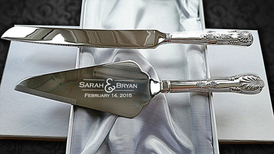 Personalised Wedding Cake Knife & Server Set – Engraved Stainless Steel