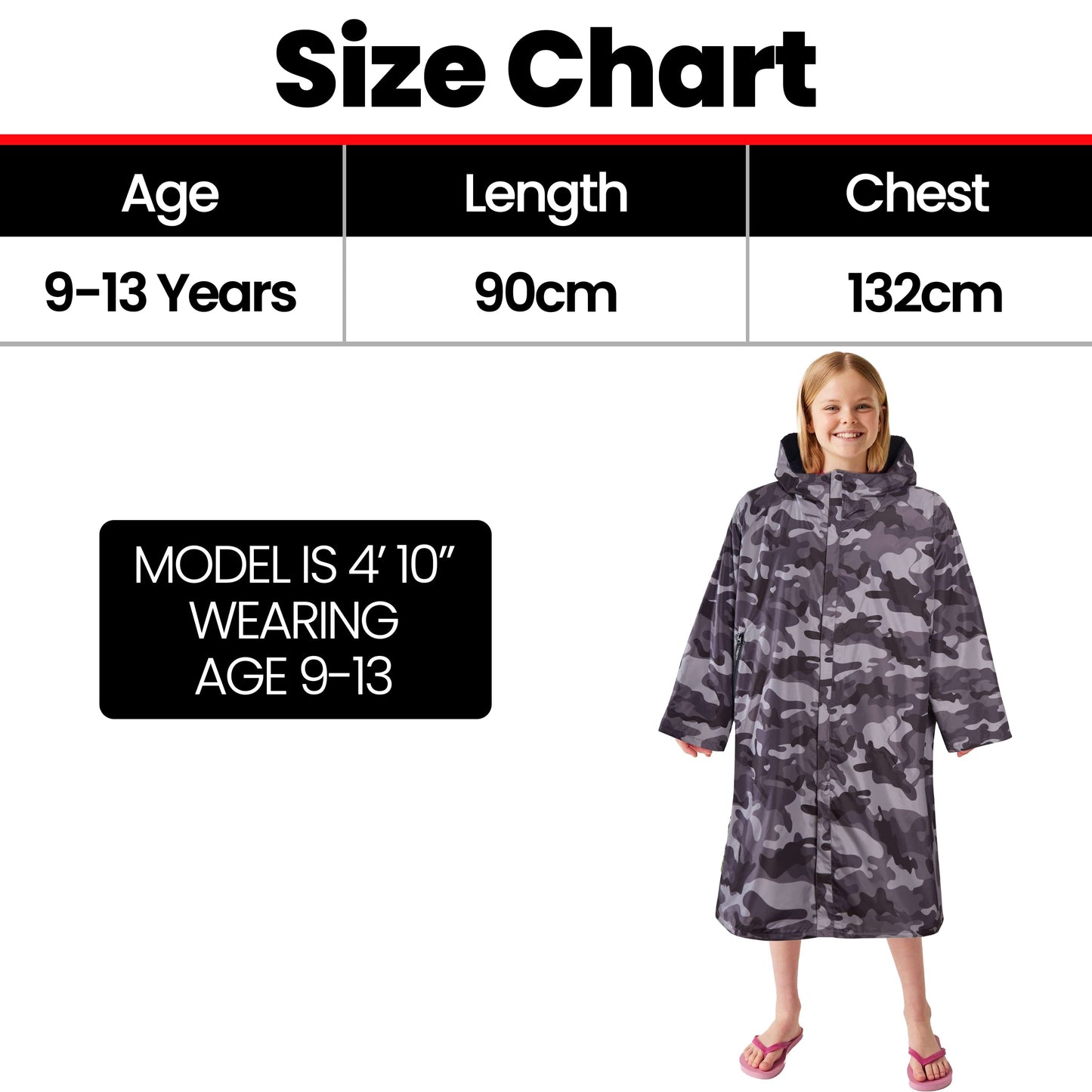 Heatwave Thermalwear Changing Robe Kids Unisex Hooded Coat Camouflage Black Windproof