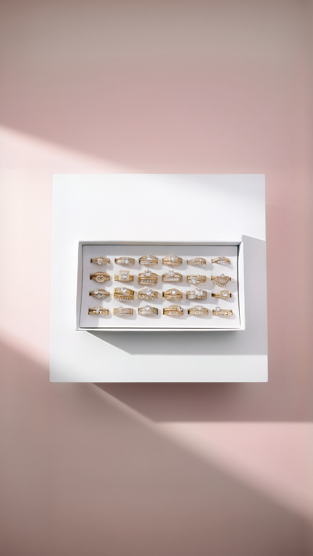 Waterproof Stacked Solitaire Crystal Stacking Rings Box set of 24