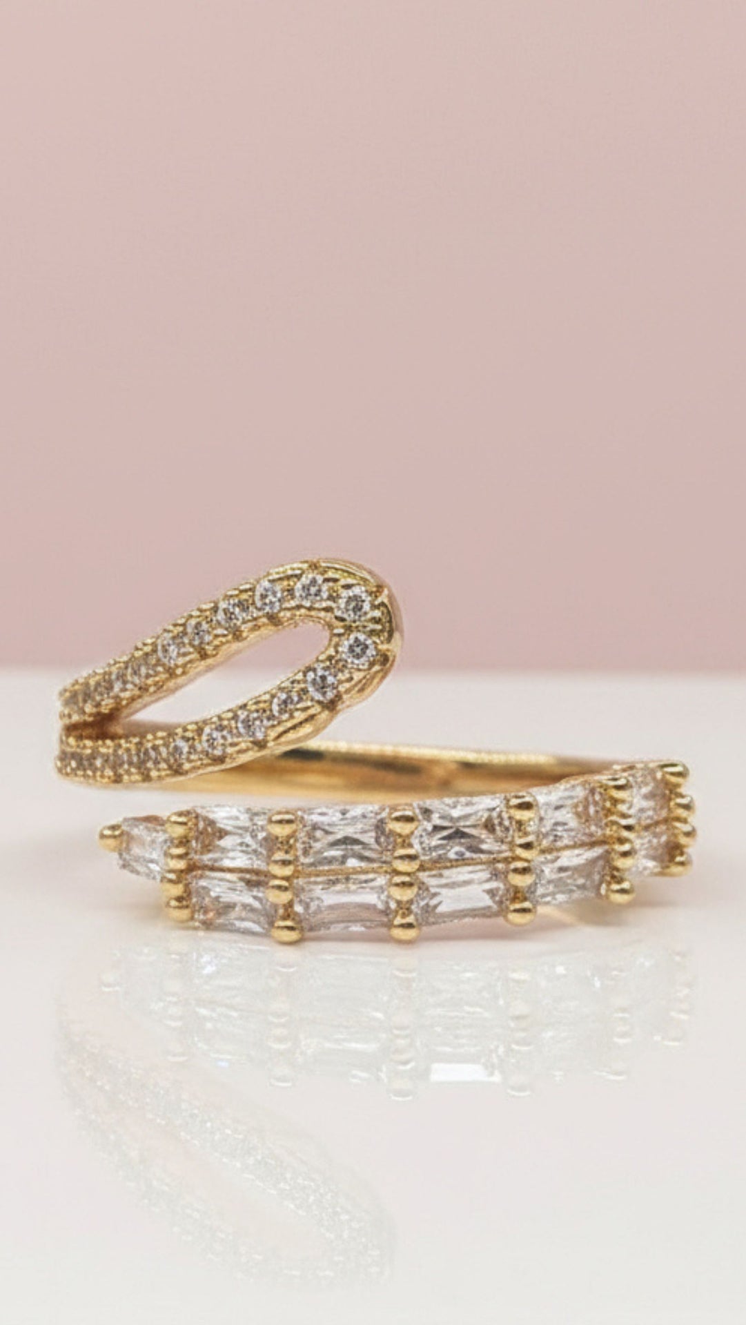Waterproof 14k Gold Plated Free Size Crystal Stacking Rings Box set of 12