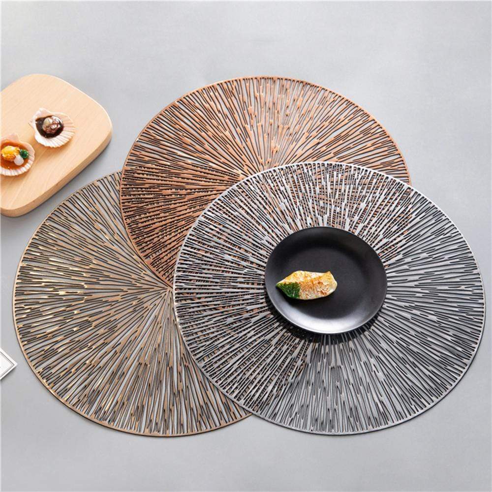 Gold Placemats Set of 2 | Chic Round Dining Table Mats