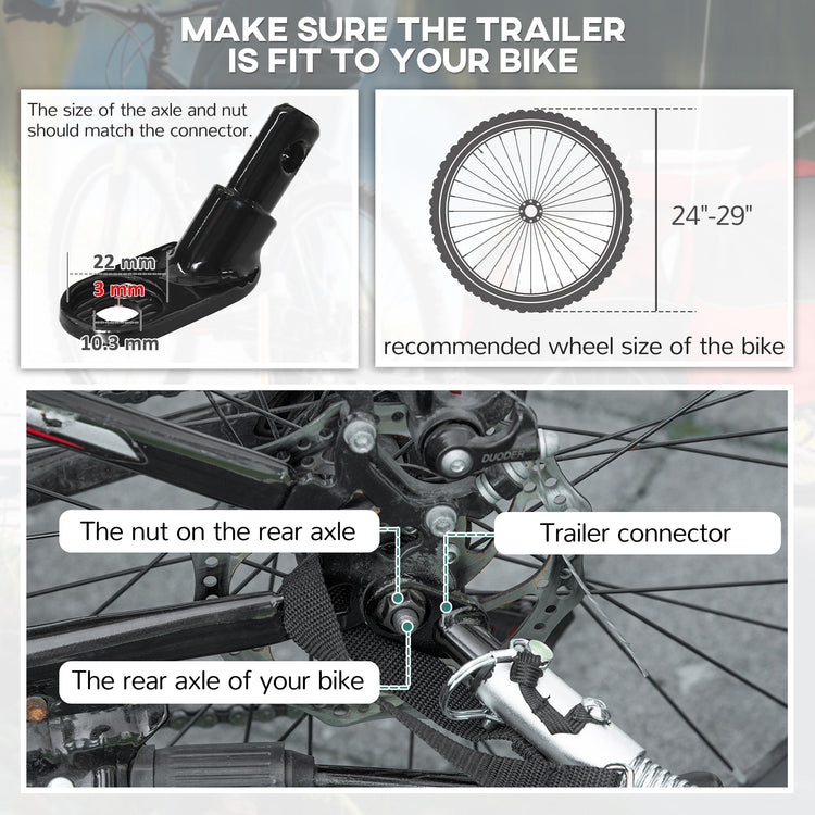 HOMCOM 2 Seat Bike Trailer with 5 Point Harness, Baby Bike Stroller with Safety Flag, Reflectors, for 18+ Months, Red
