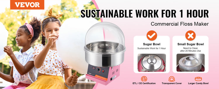 VEVOR Electric Cotton Candy Machine 1000W Candy Floss Maker Commercial Cotton Candy Machine Stainless Steel Bowl and Sugar Scoop