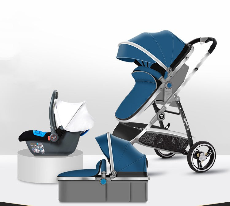 Luxury High-View Baby Stroller | 3-in-1 Pram with Sleeping Basket | Titanium Frame