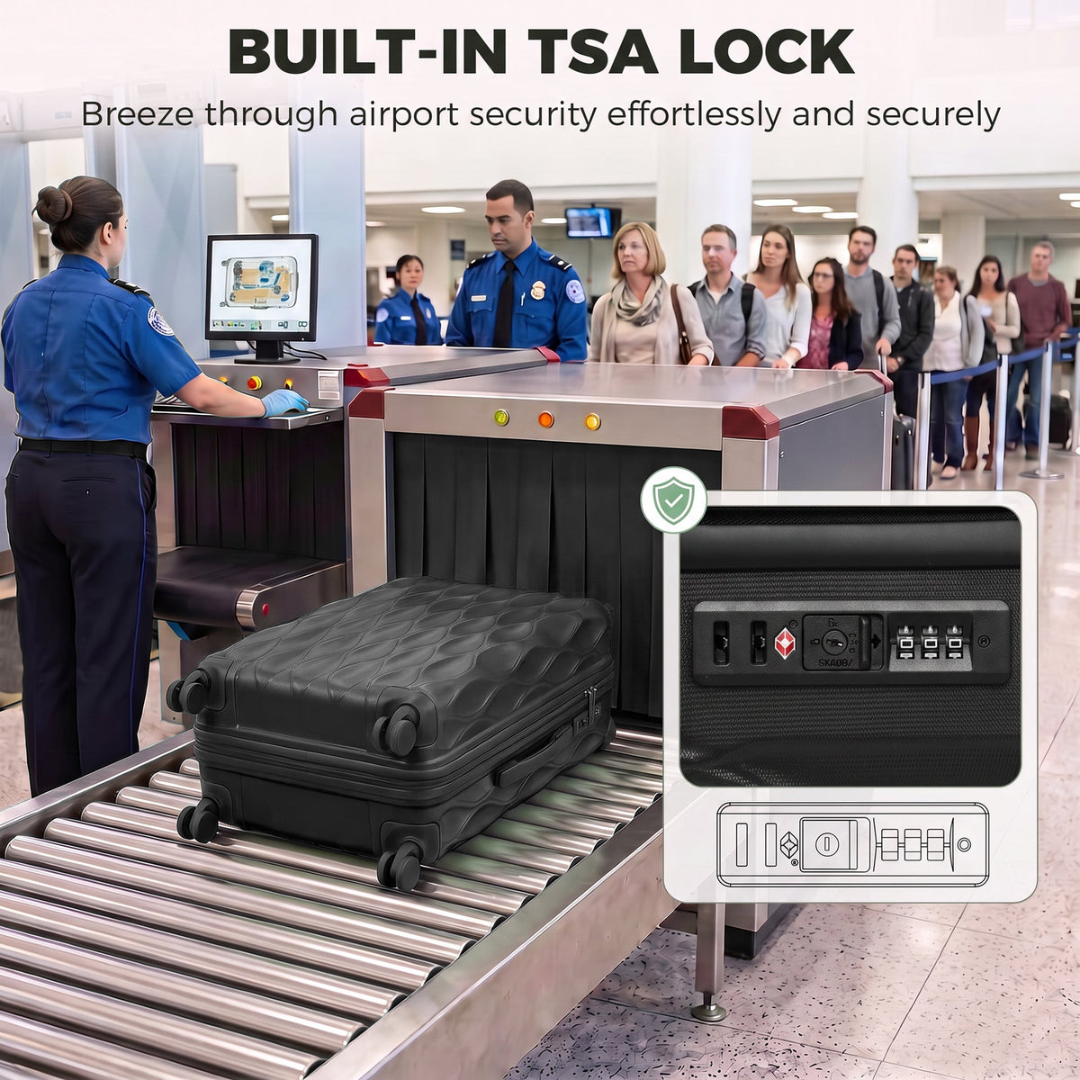 HOMCOM 26Inch 65cm Suitcase, ABS Hard Shell Checked Luggage with TSA Lock, Spinner Wheels, Telescopic Handle, Black