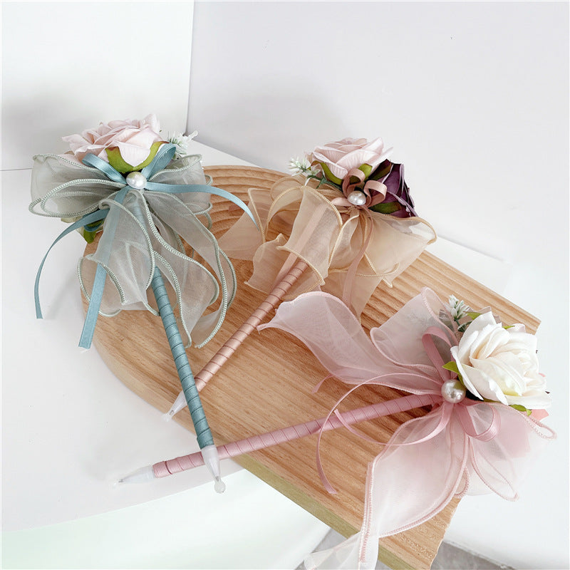 Teacher's Day Gift Simulation Flower Rose Bow Ballpoint Pen