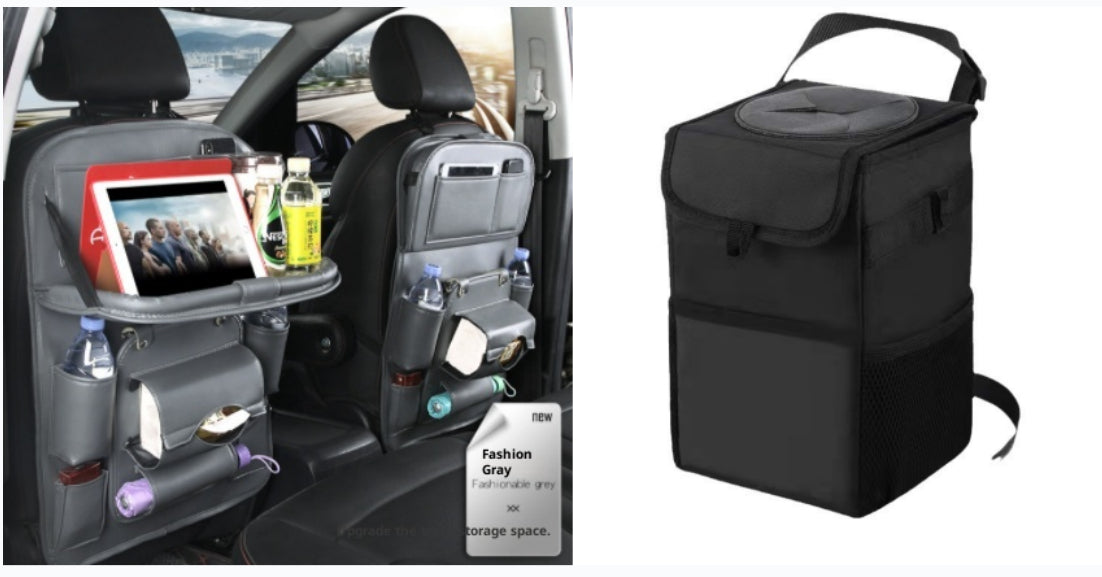 PU Leather Car Storage Bag Multifunction Seat Back Tray Hanging Bag Waterproof Car Organizer Automotive Interior Accessories