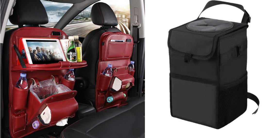 PU Leather Car Storage Bag Multifunction Seat Back Tray Hanging Bag Waterproof Car Organizer Automotive Interior Accessories