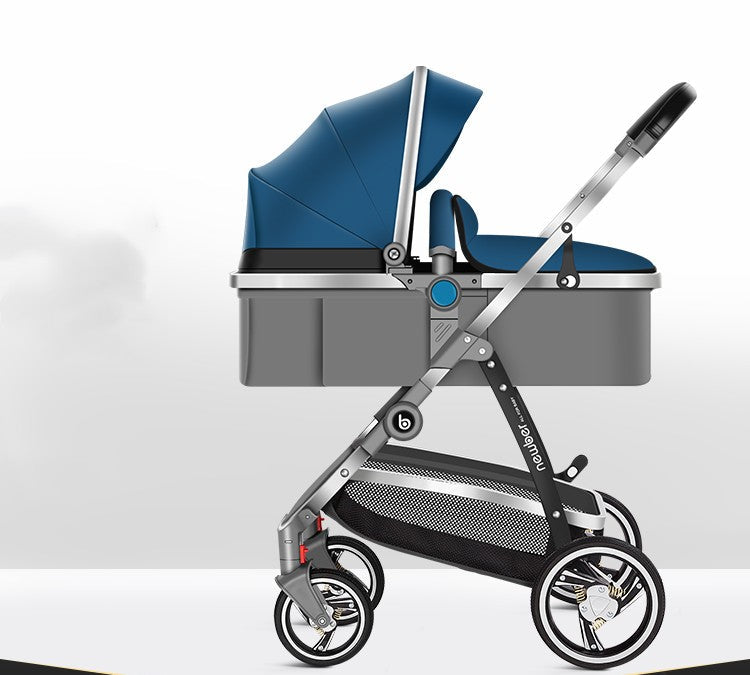 Luxury High-View Baby Stroller | 3-in-1 Pram with Sleeping Basket | Titanium Frame
