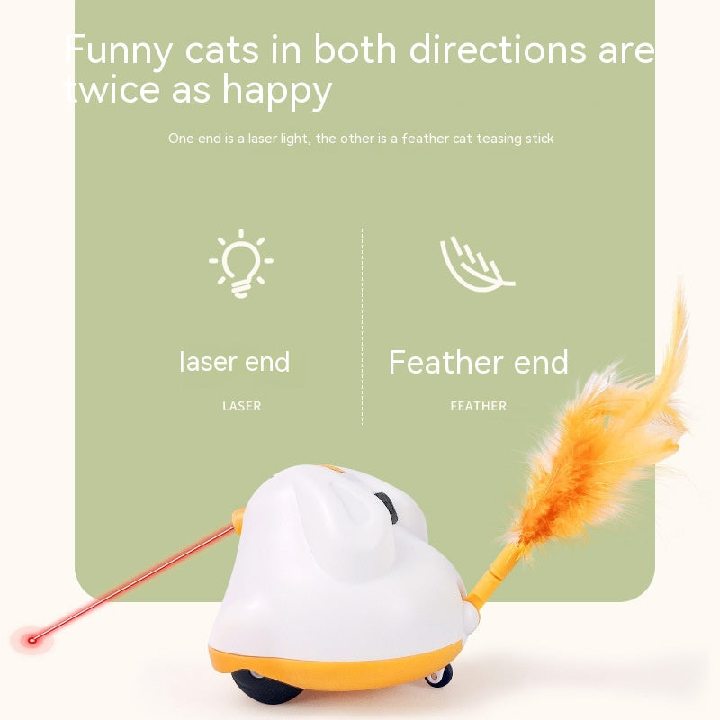 Feather Fishing Rod Turntable Automatic Self-Hi Laser Cat Teaser Toy