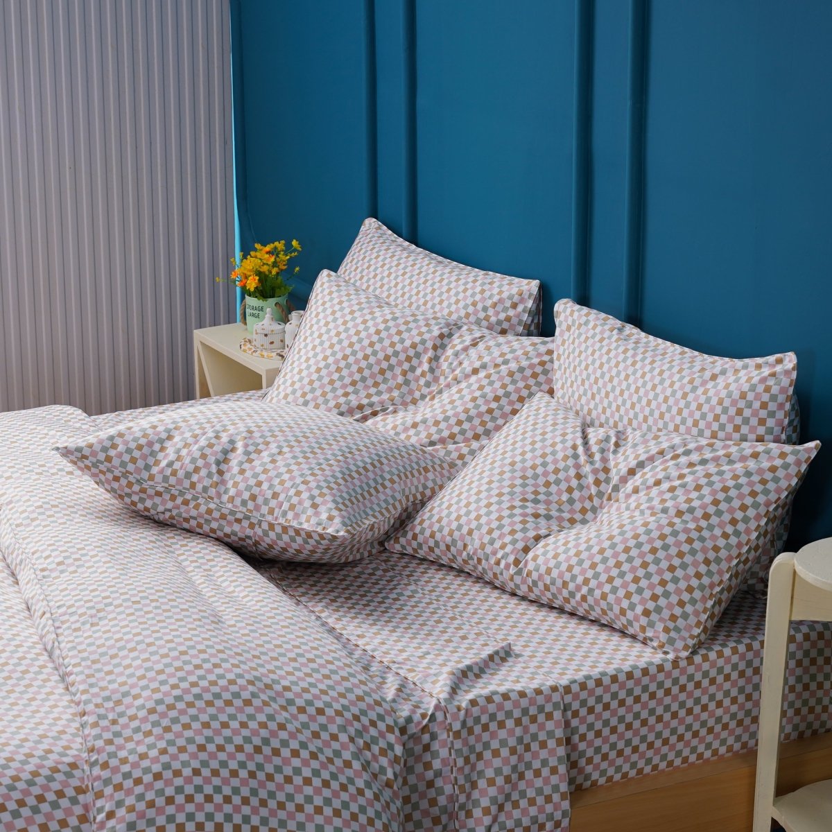 Ella Cotton Gems Checkerboard Duvet Cover Set