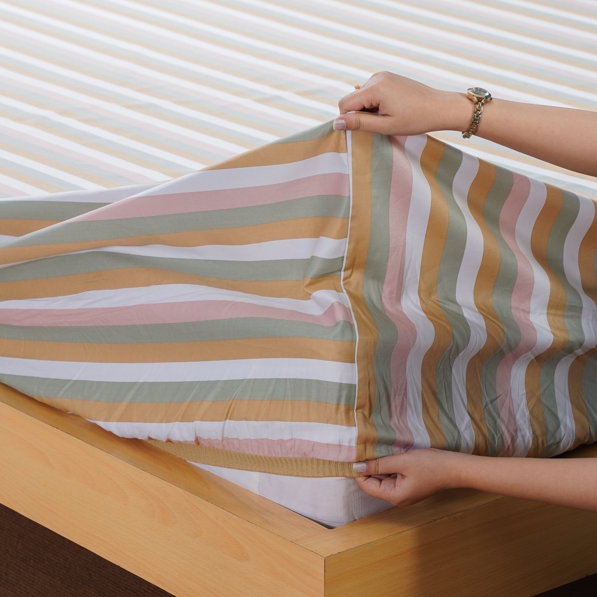 Ella Cotton Serene Striped Full Bedding Set